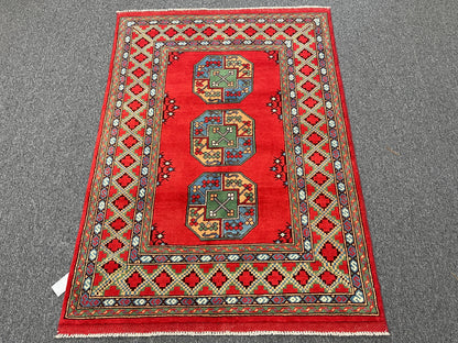 Red 4X6 Tribal Afghan Handmade Wool Rug # 14508