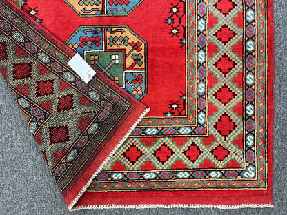 Red 4X6 Tribal Afghan Handmade Wool Rug # 14508