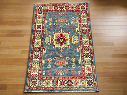 Kazak Light Blue 3X5 Handmade Wool Rug # 14465