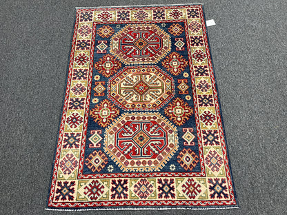 Kazak Navy 3X5 Handmade Wool Rug # 14466