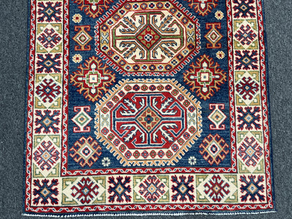 Kazak Navy 3X5 Handmade Wool Rug # 14466