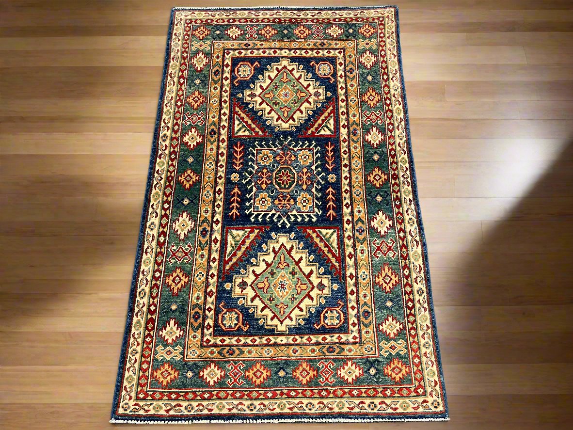 Kazak Navy 3X5 Handmade Wool Rug # 14461