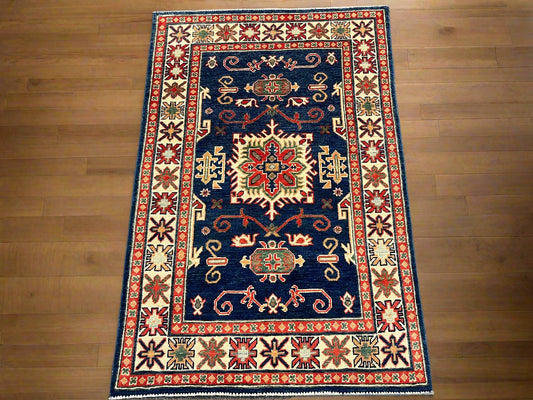 Kazak Navy 3X5 Handmade Wool Rug # 14464