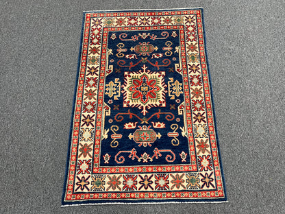 Kazak Navy 3X5 Handmade Wool Rug # 14464