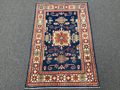 Kazak Navy 3X5 Handmade Wool Rug # 14464