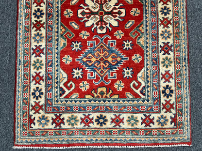 Geometric Red Kazak 3X4 Handmade Wool Rug # 14469