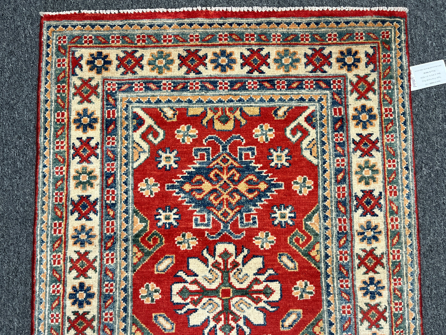 Geometric Red Kazak 3X4 Handmade Wool Rug # 14469