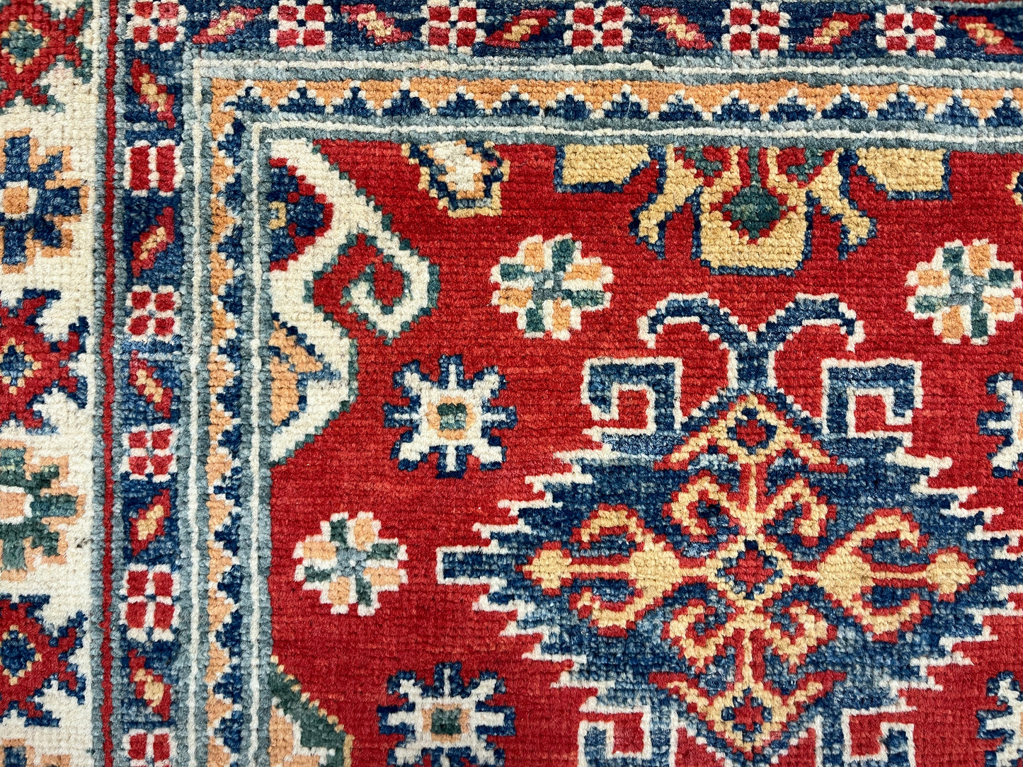 Geometric Red Kazak 3X4 Handmade Wool Rug # 14469