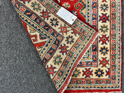 Geometric Red Kazak 3X4 Handmade Wool Rug # 14469