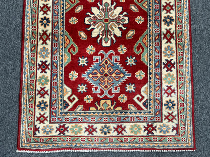 Geometric Red Kazak 3X4 Handmade Wool Rug # 14473