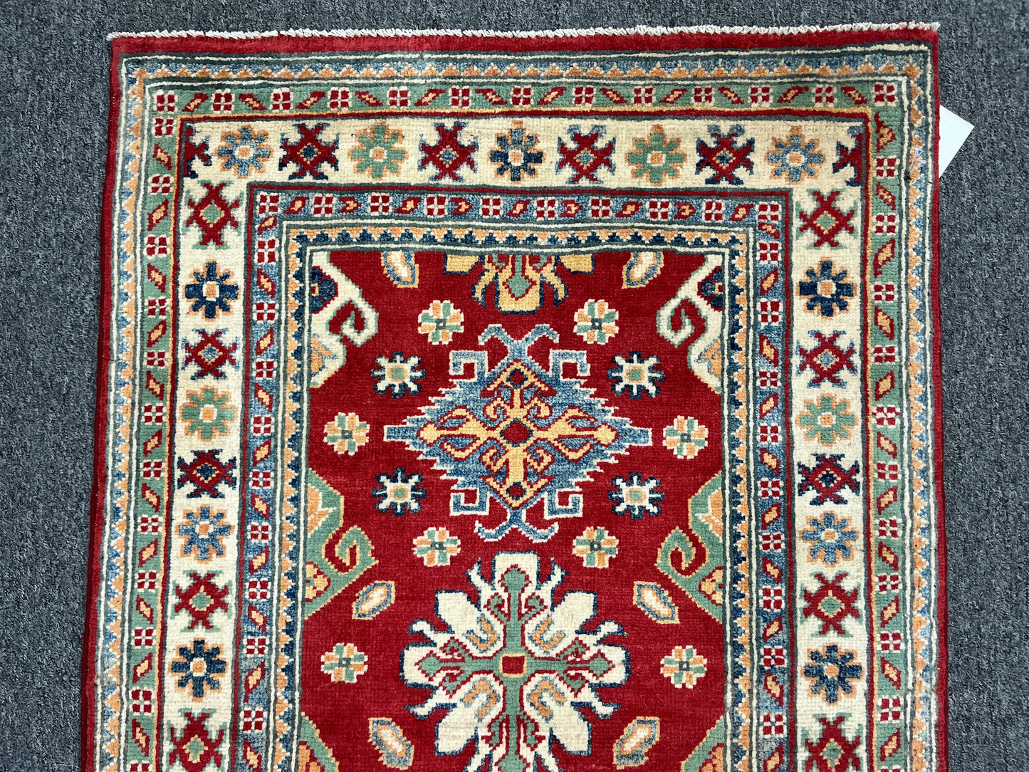 Geometric Red Kazak 3X4 Handmade Wool Rug # 14473