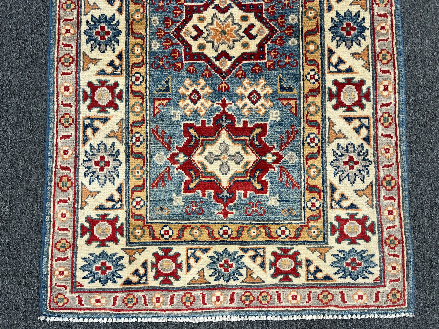 Geometric Light Blue Kazak 3X4 Handmade Wool Rug # 14467