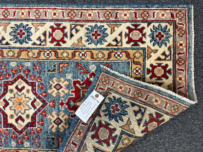 Geometric Light Blue Kazak 3X4 Handmade Wool Rug # 14467