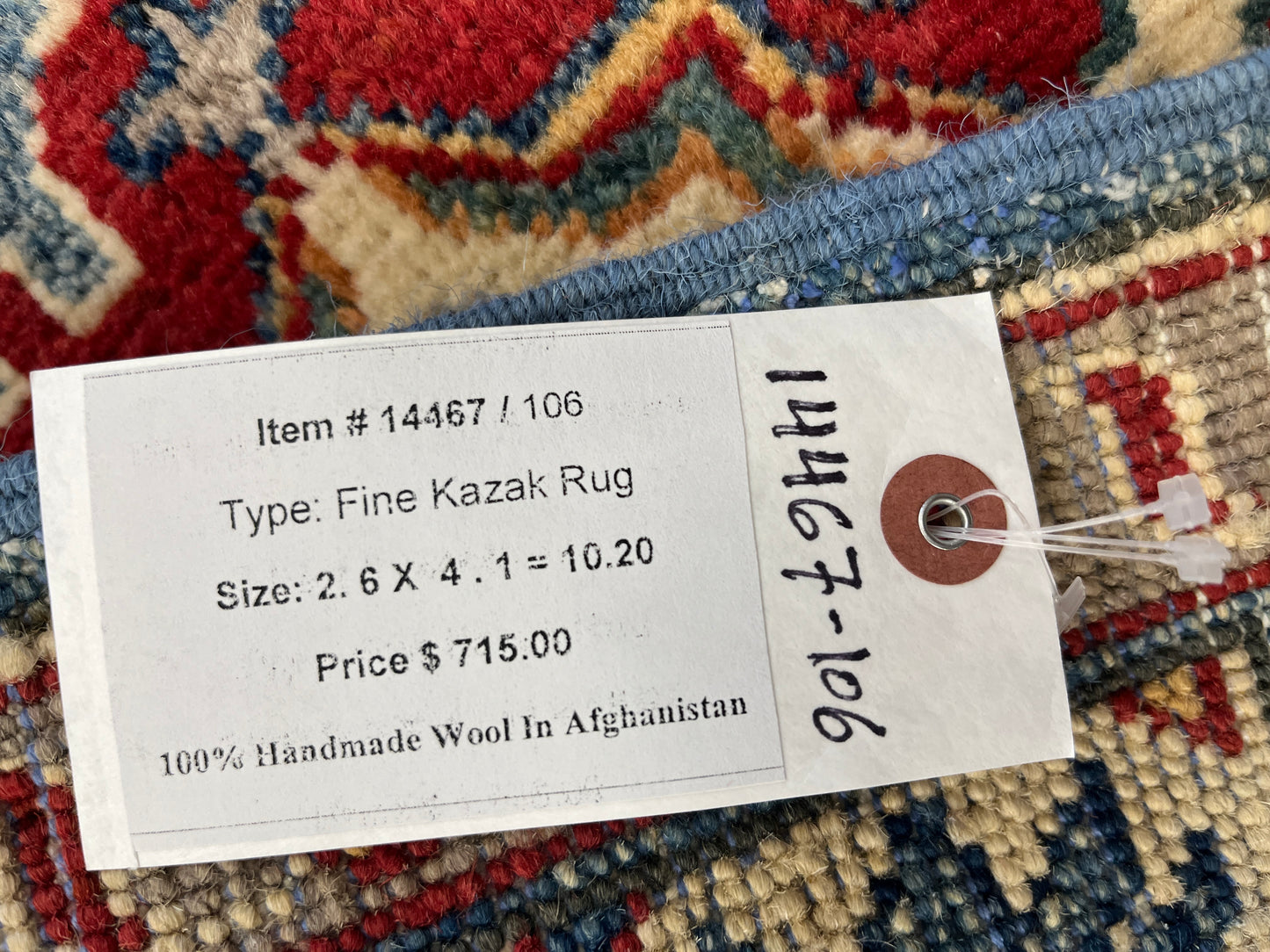 Geometric Light Blue Kazak 3X4 Handmade Wool Rug # 14467