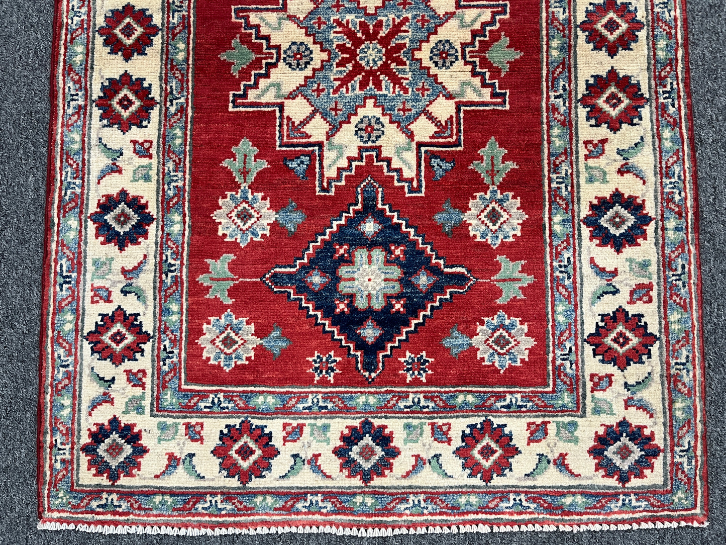 Geometric Red Kazak 3X4 Handmade Wool Rug # 14474