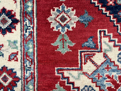 Geometric Red Kazak 3X4 Handmade Wool Rug # 14474