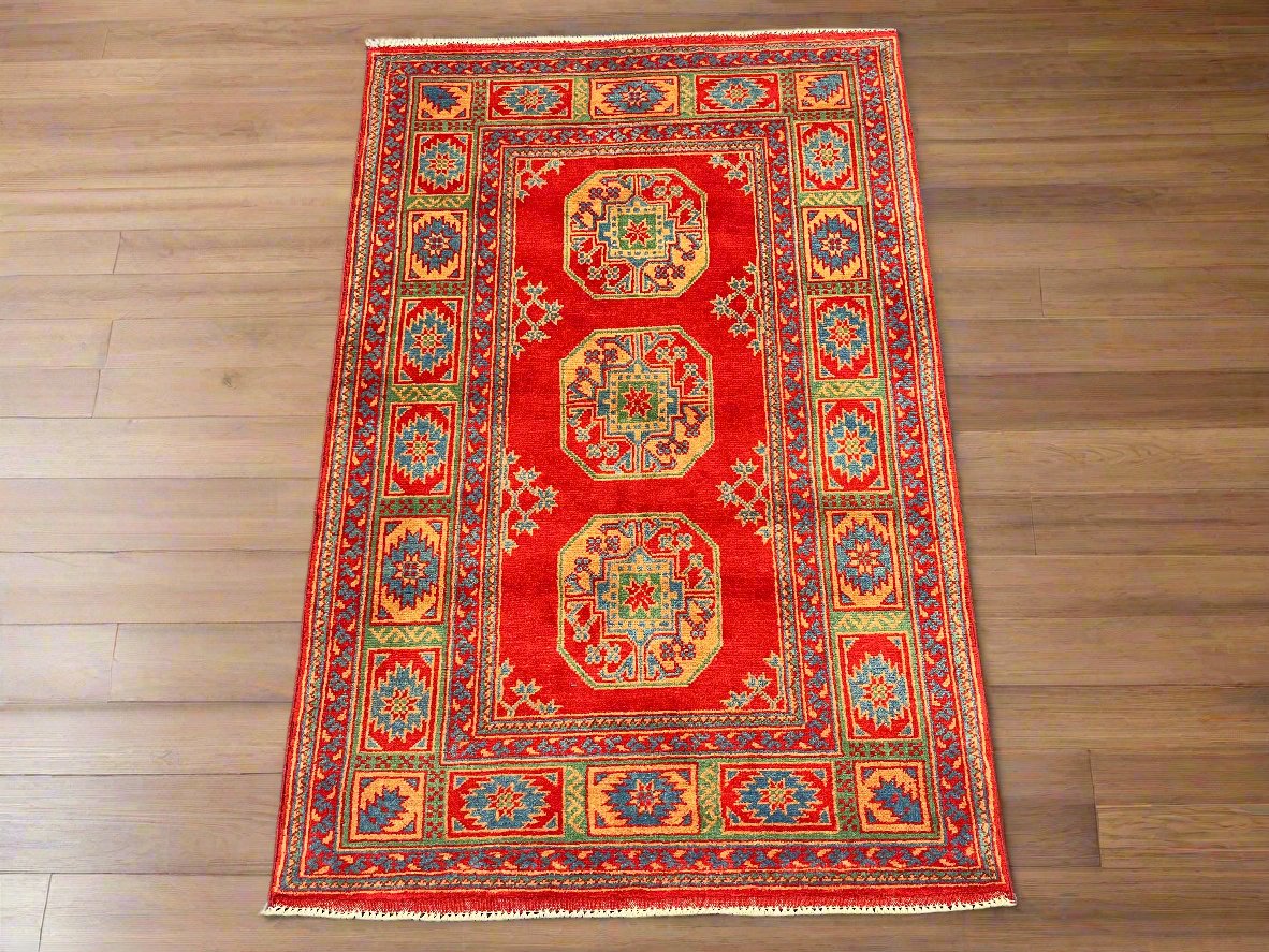 Red 4X6 Tribal Afghan Handmade Wool Rug # 14509