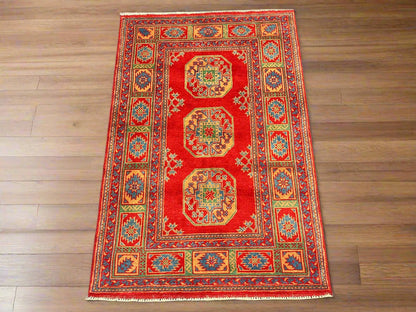 Red 4X6 Tribal Afghan Handmade Wool Rug # 14509