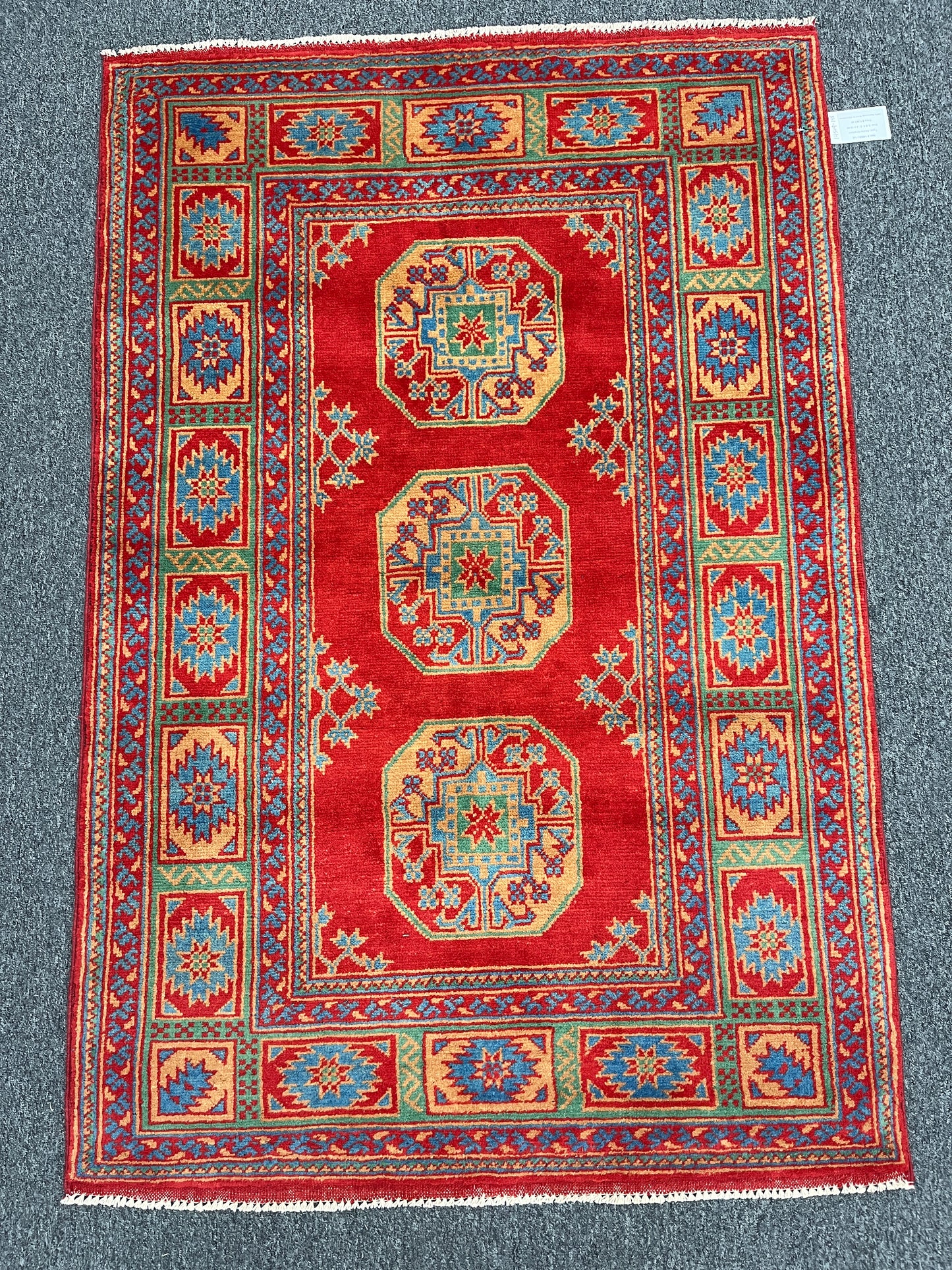 Red 4X6 Tribal Afghan Handmade Wool Rug # 14509