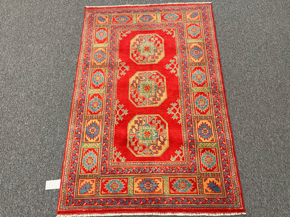 Red 4X6 Tribal Afghan Handmade Wool Rug # 14509