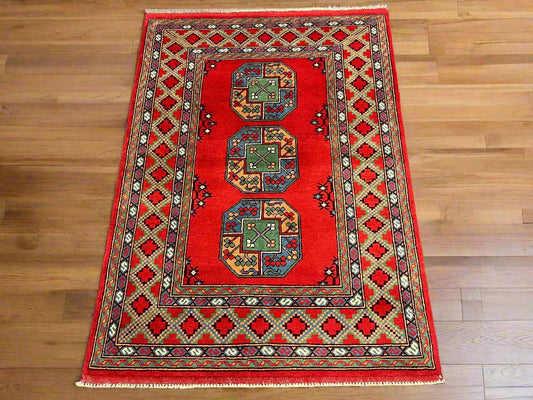 Red 4X6 Tribal Afghan Handmade Wool Rug # 14507