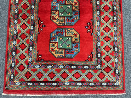 Red 4X6 Tribal Afghan Handmade Wool Rug # 14507