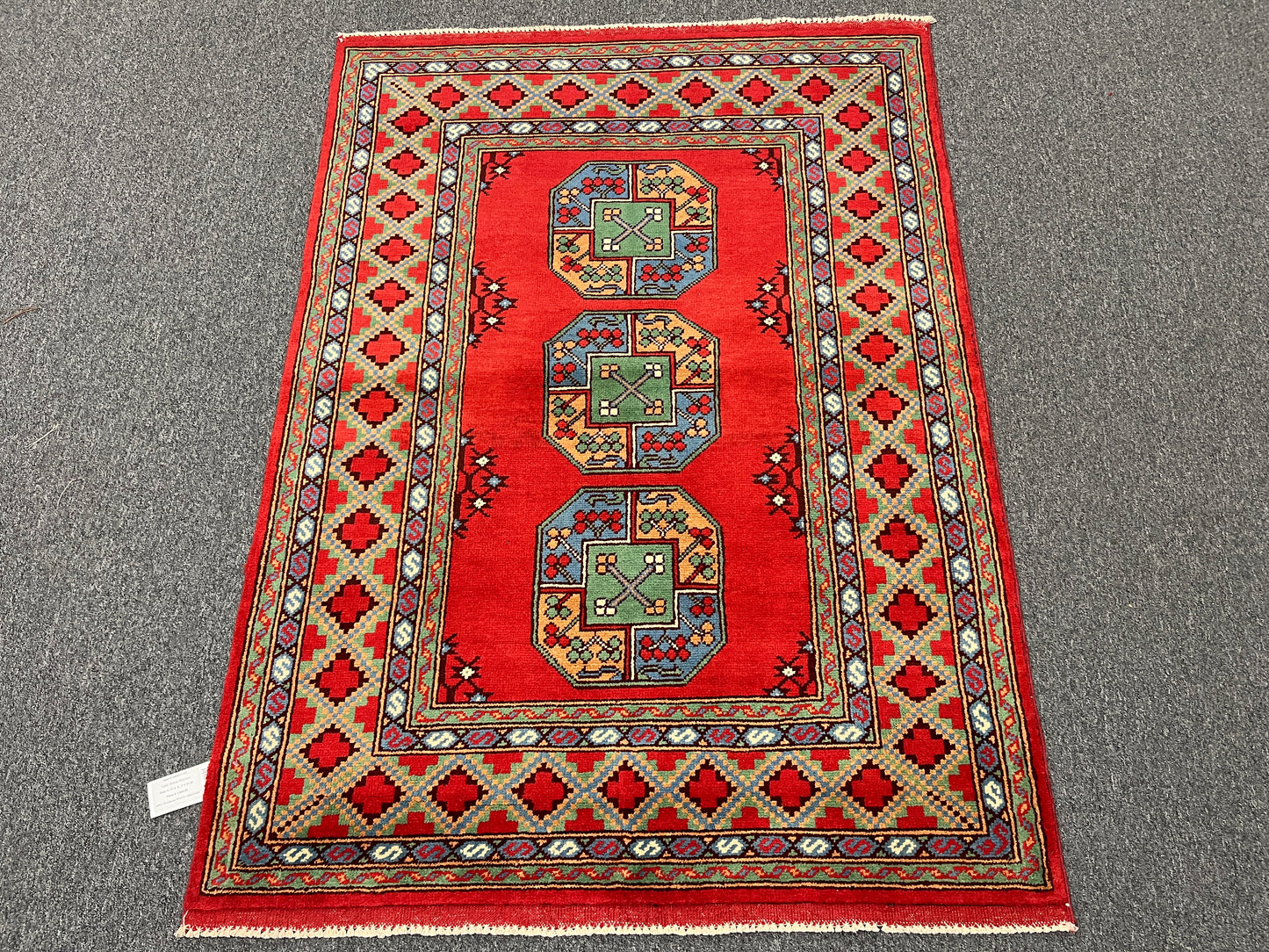 Red 4X6 Tribal Afghan Handmade Wool Rug # 14507