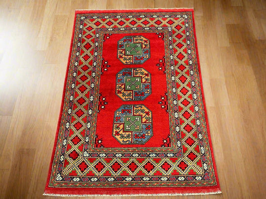 Red 4X6 Tribal Afghan Handmade Wool Rug # 14512