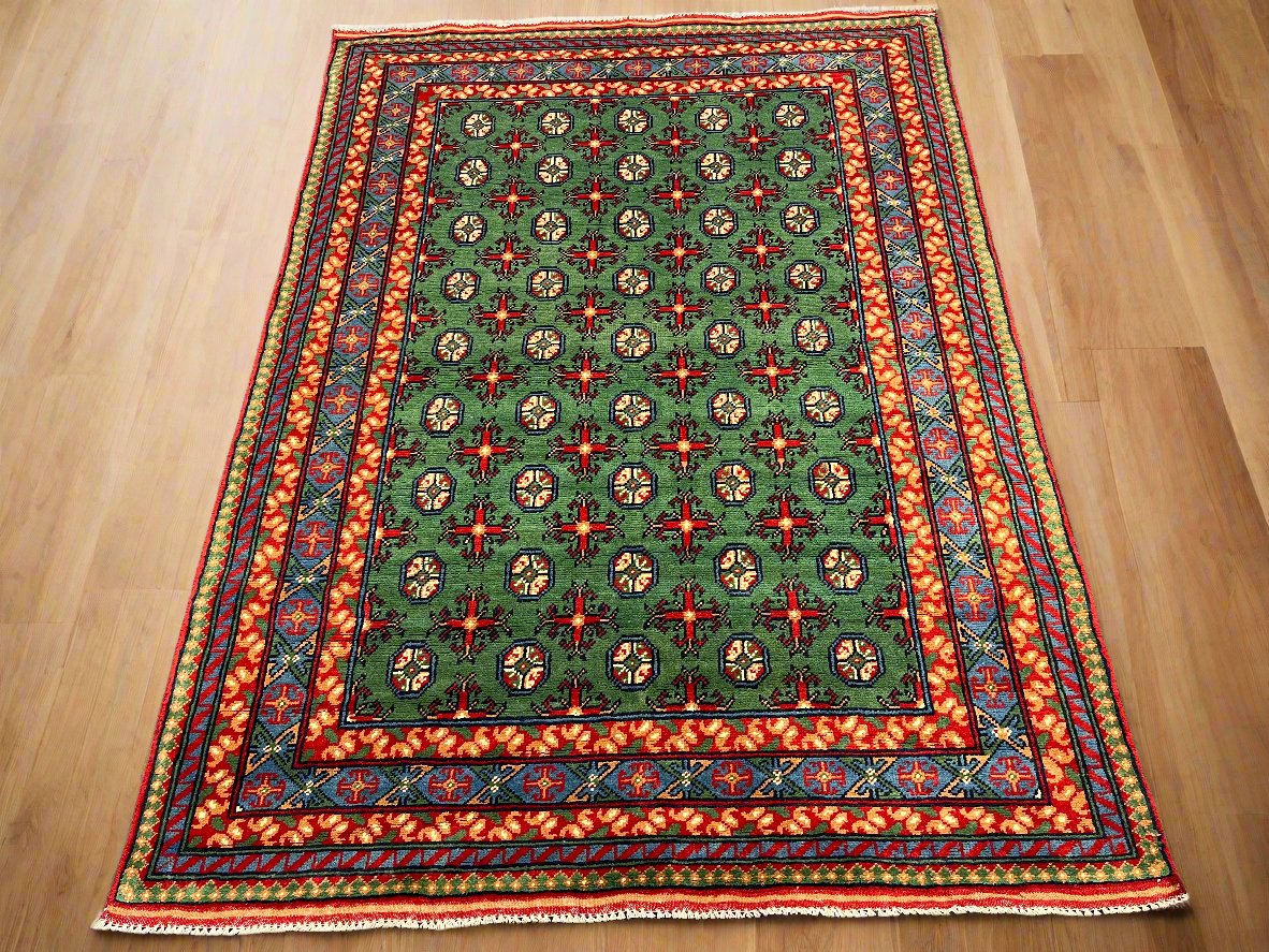 Green 5X7 Tribal Afghan Handmade Wool Rug # 14510