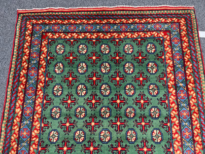 Green 5X7 Tribal Afghan Handmade Wool Rug # 14510