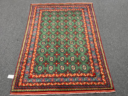 Green 5X7 Tribal Afghan Handmade Wool Rug # 14510