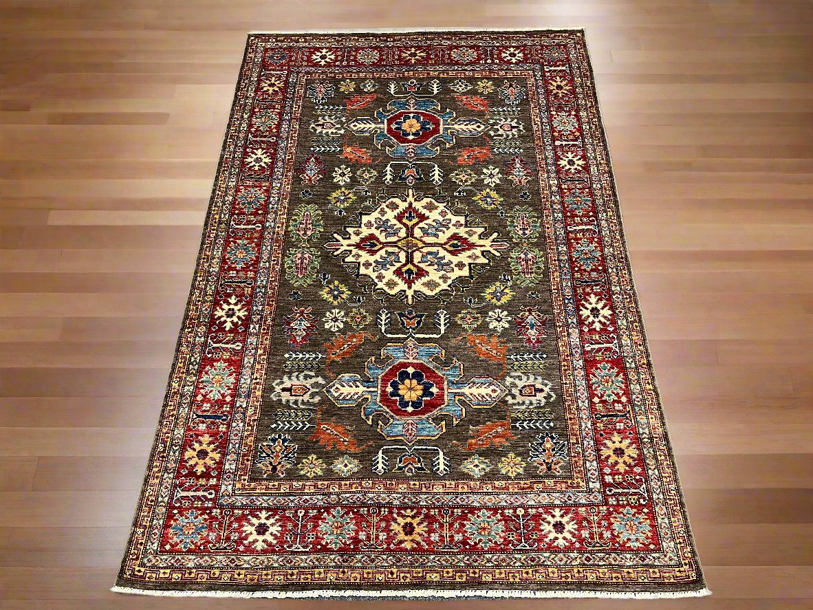 Gray Super Kazak 5X7 Handmade Wool Rug # 14525