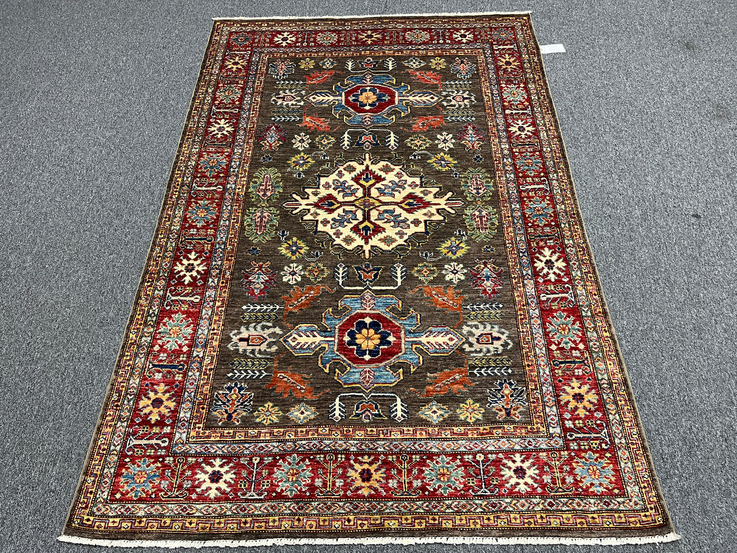 Gray Super Kazak 5X7 Handmade Wool Rug # 14525