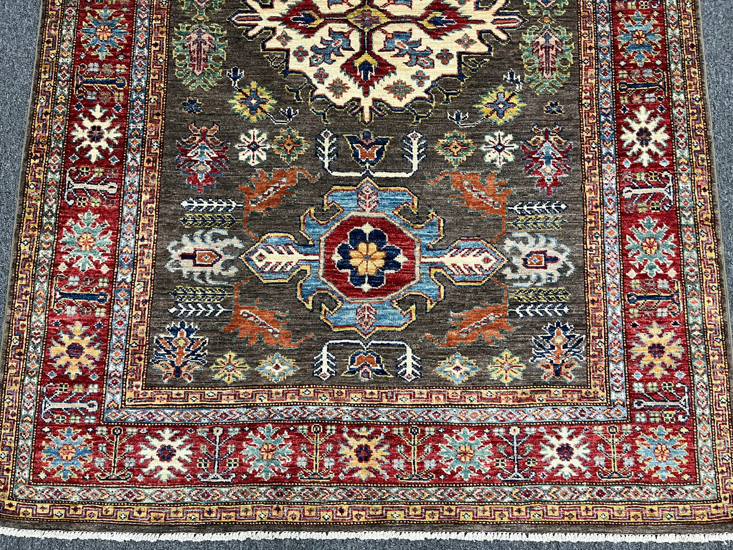 Gray Super Kazak 5X7 Handmade Wool Rug # 14525