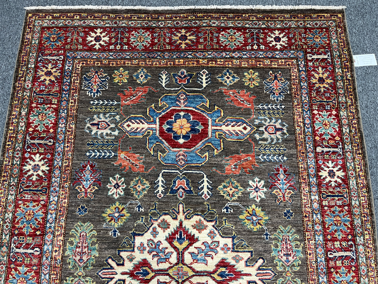 Gray Super Kazak 5X7 Handmade Wool Rug # 14525