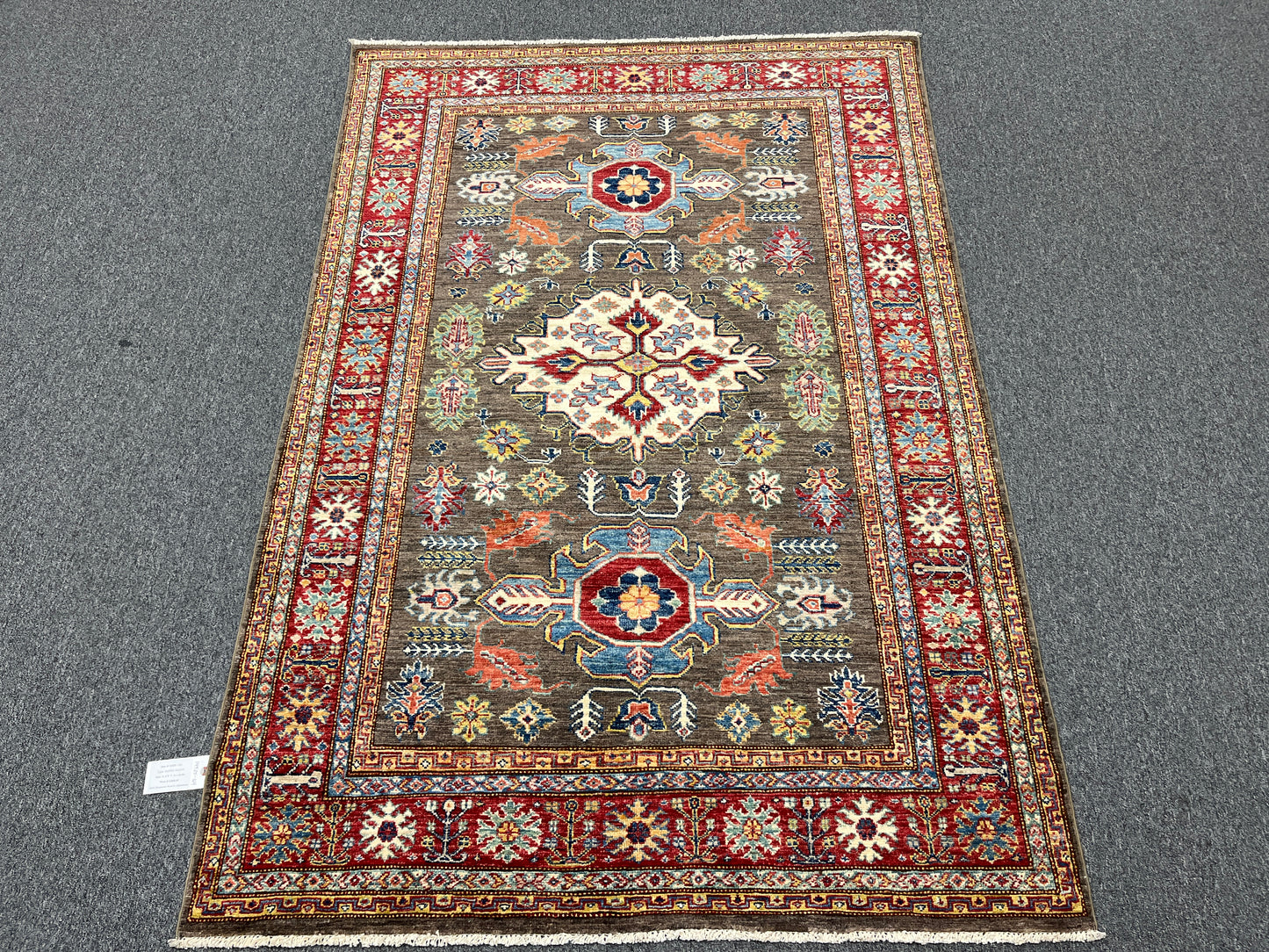 Gray Super Kazak 5X7 Handmade Wool Rug # 14525