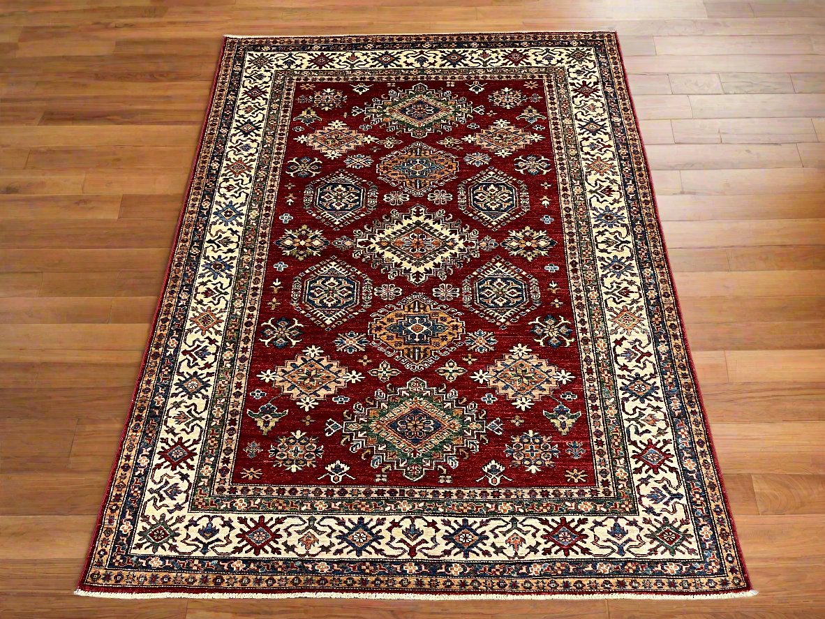 Red Super Kazak 5X7 Handmade Wool Rug # 14524