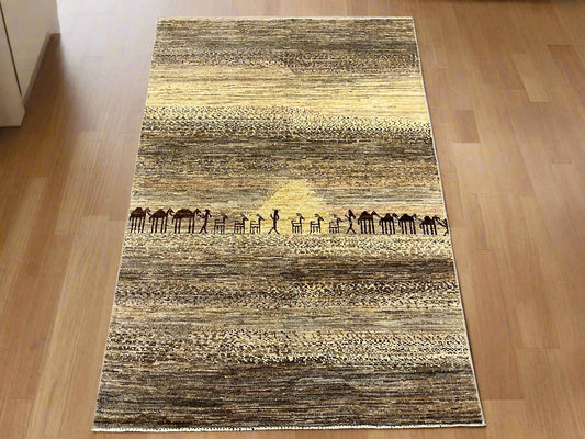 4X6 Gabbeh Loribaft Handmade Wool Tribal Rug # 14362