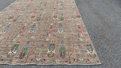 Gray Gabbeh Tree of Life 11X32 Handmade Wool Rug # 14049