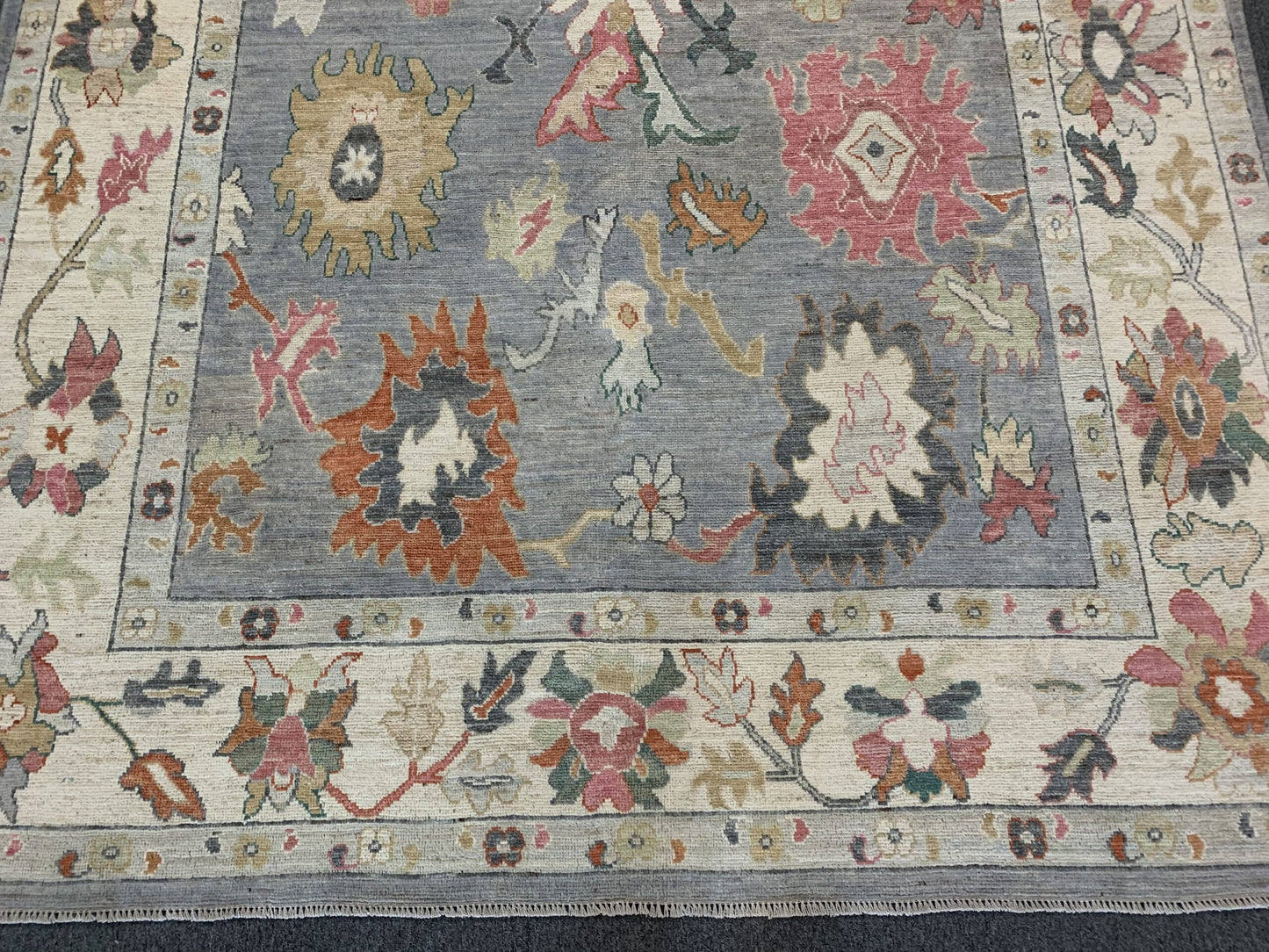 8X10 Oushak Gray Blue/Beige Handmade Wool Rug # 12247