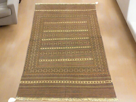 4 X 7 Soumak Tribal Flat Weave Wool Rug