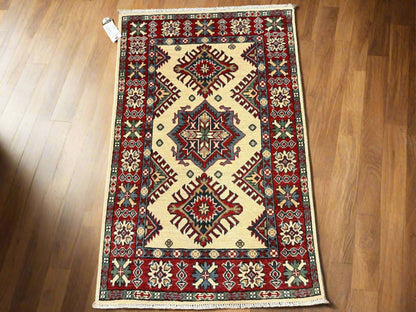 3X4 Ivory Kazak Handmade Wool Rug # 13344