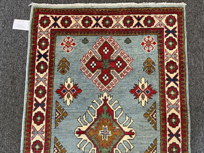 Light Blue 3X4 Kazak Handmade Wool Rug # 13303