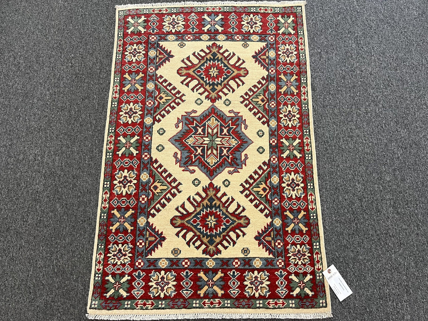 3X4 Ivory Kazak Handmade Wool Rug # 13344