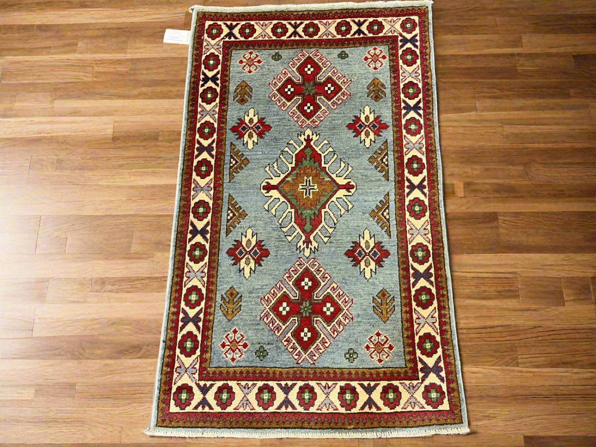 Light Blue 3X4 Kazak Handmade Wool Rug # 13303