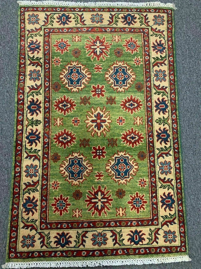 Green Kazak 3X4 Handmade Wool Rug # 11716