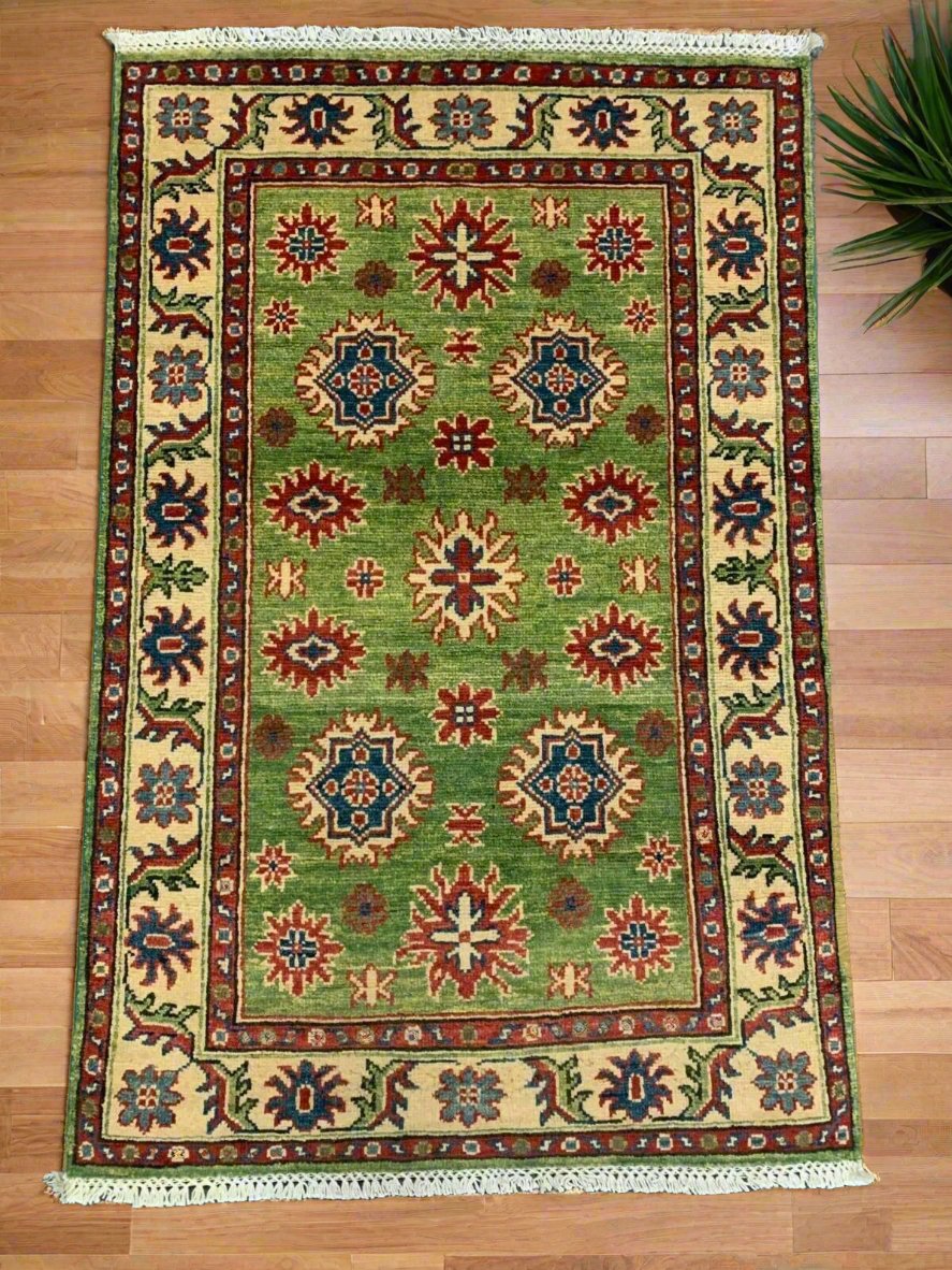 Green Kazak 3X4 Handmade Wool Rug # 11716