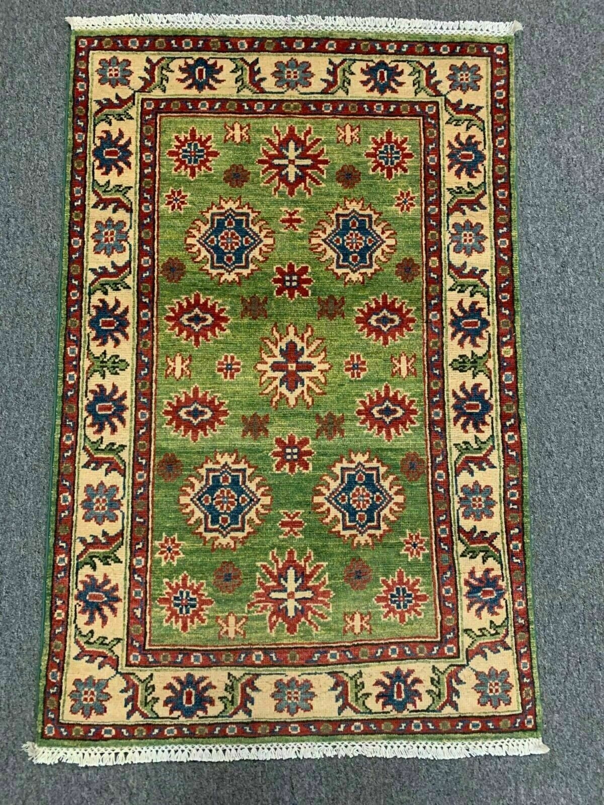 Green Kazak 3X4 Handmade Wool Rug # 11716